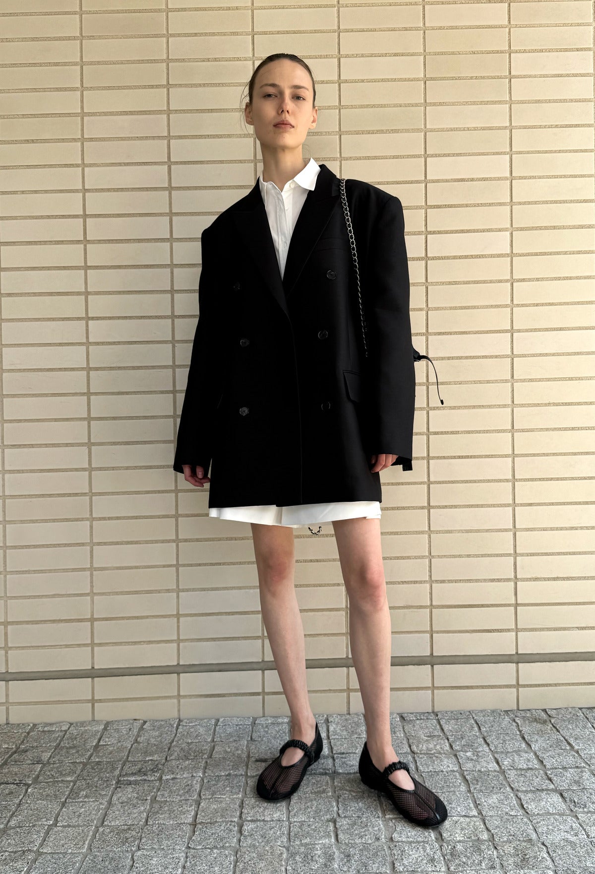 울실크 더블브레스티드 자켓 블랙