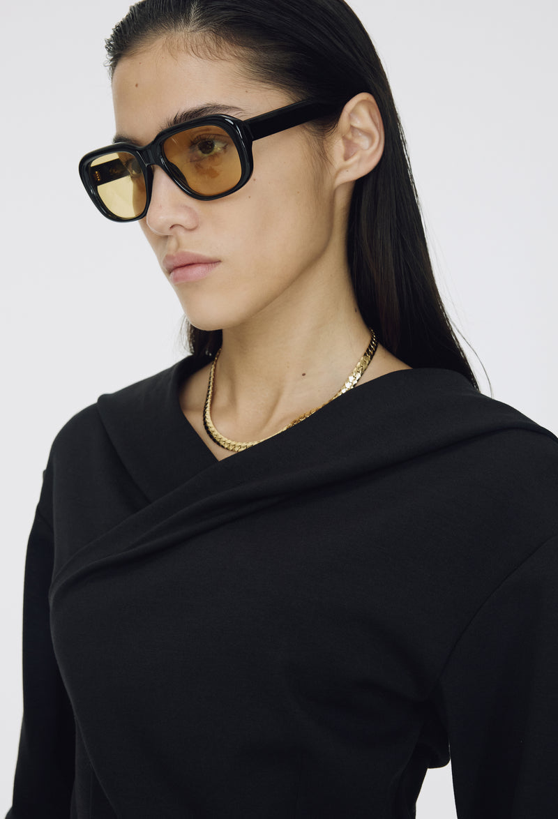 Draped Hooded Top