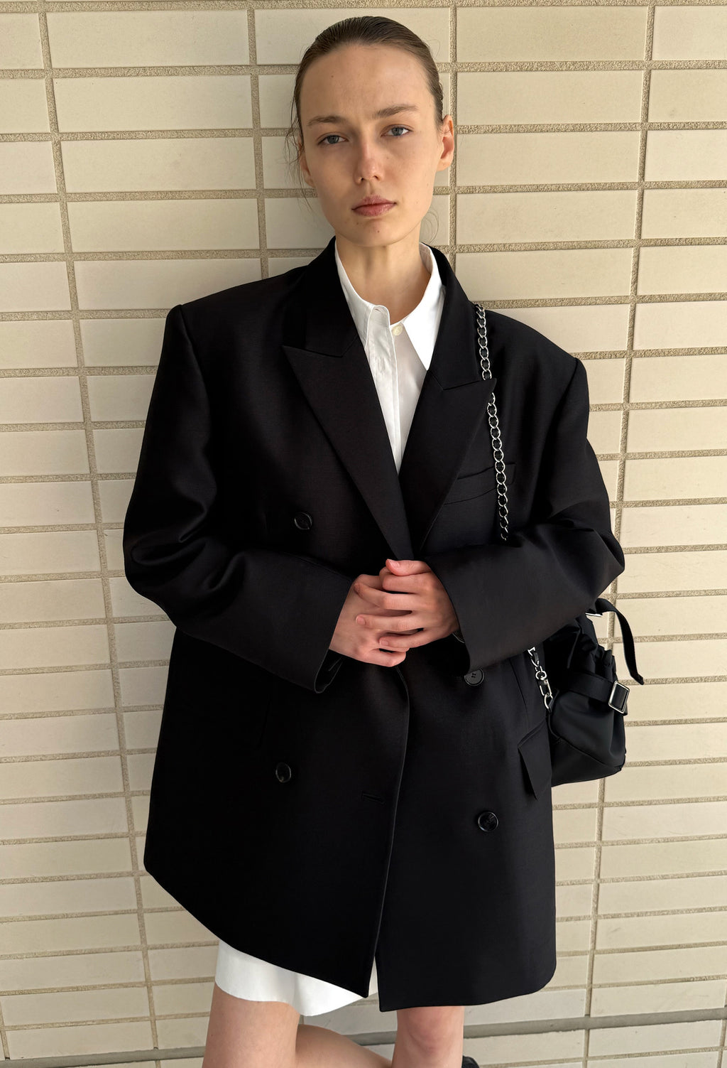 울실크 더블브레스티드 자켓 블랙
