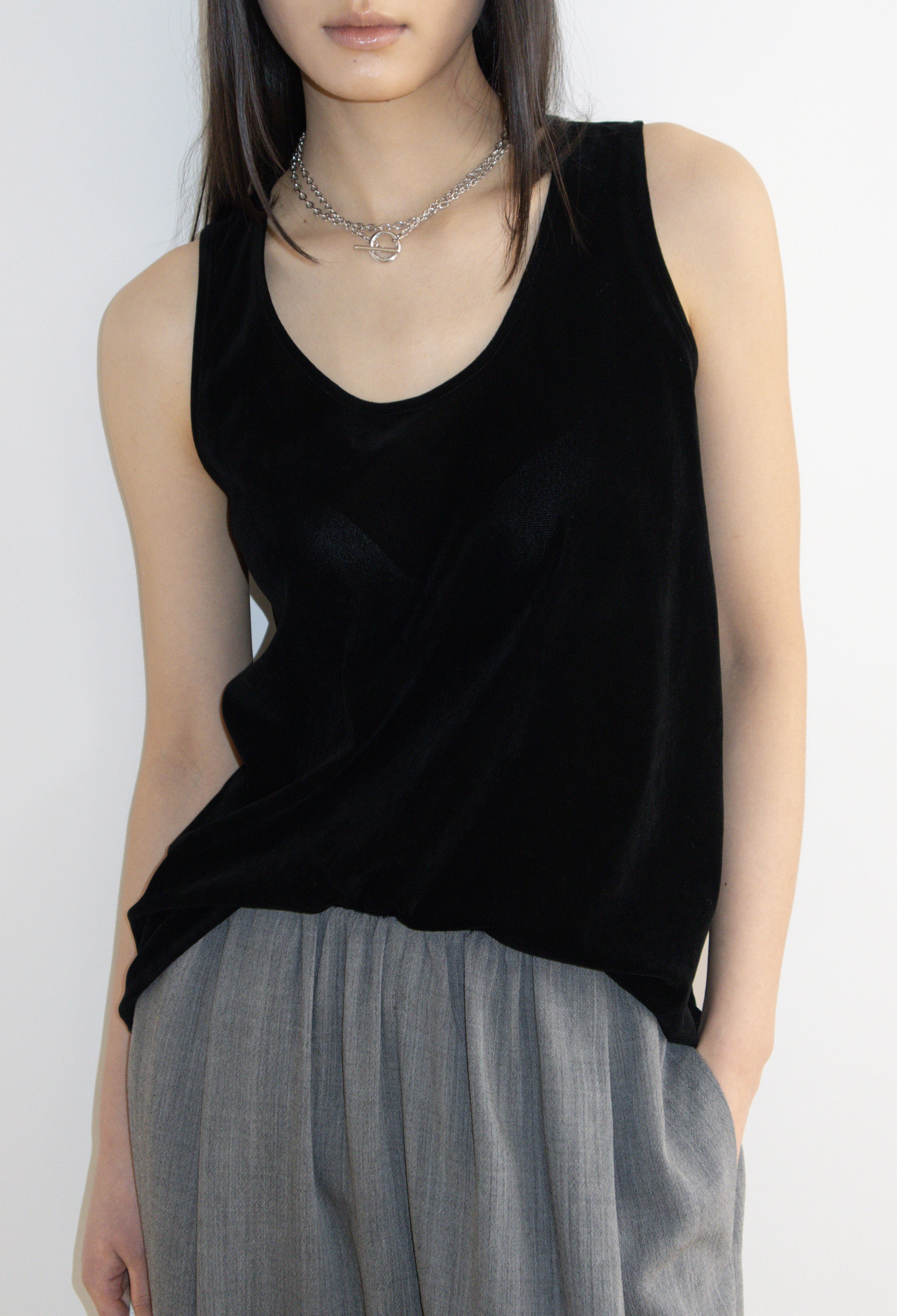 Velour Sleeveless Top Black