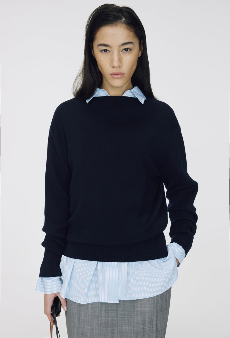 Spring Wool Boatneck Pullover Navy