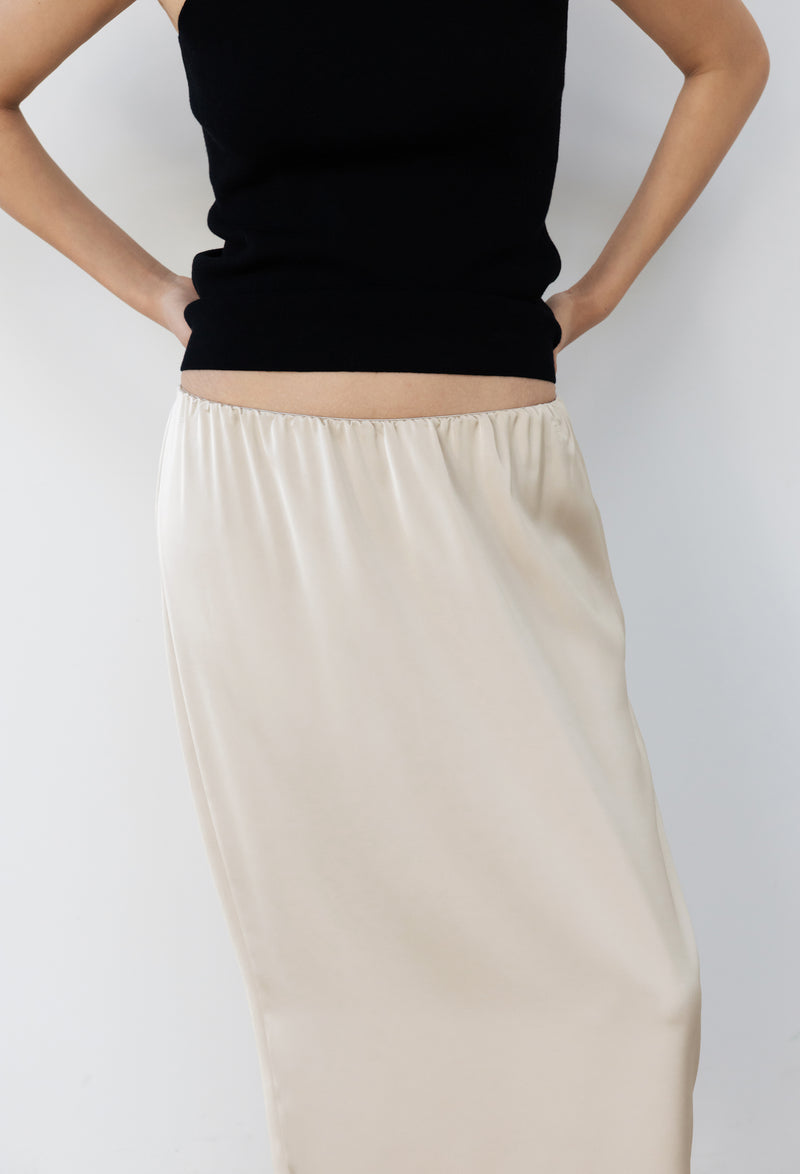 Satin Elasticized Skirt Beige