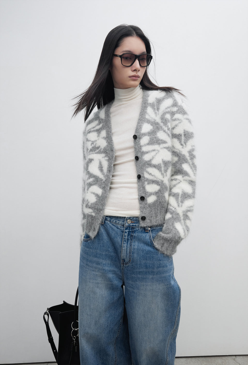 Alpaca Jacquard Cardigan Gray