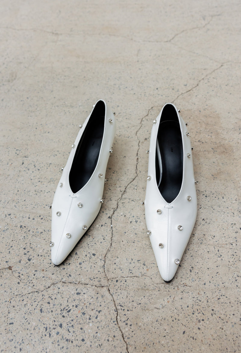 Crystal Pointed Wedge Heel White