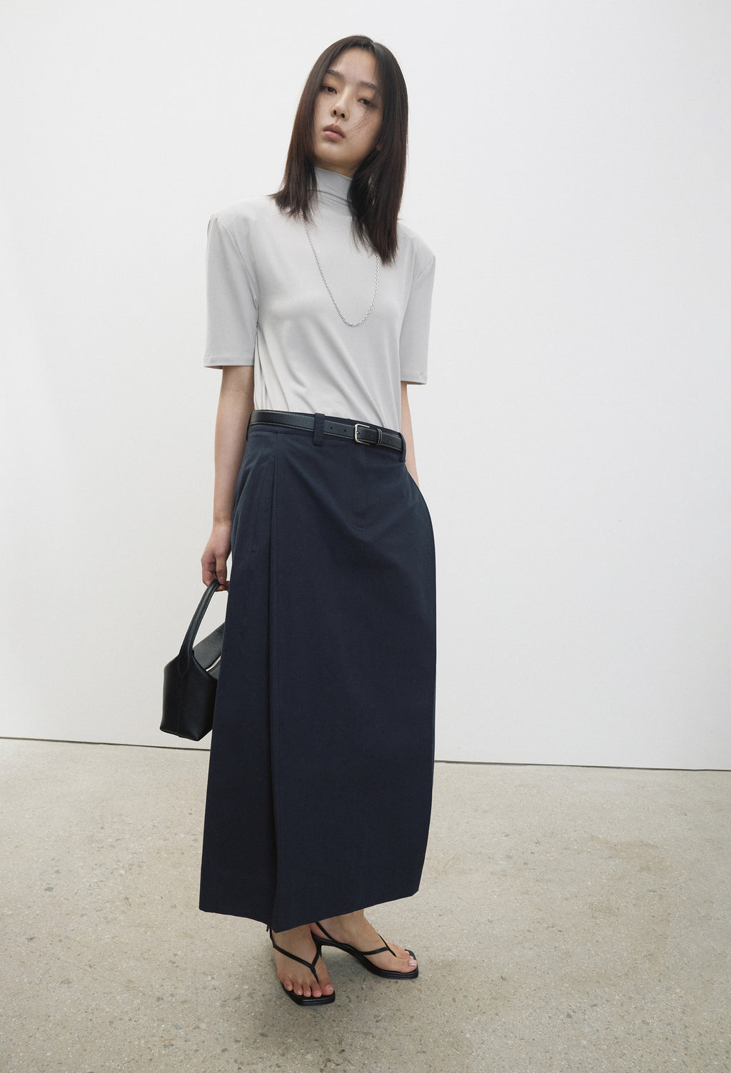 Cotton Tuck Skirt Navy