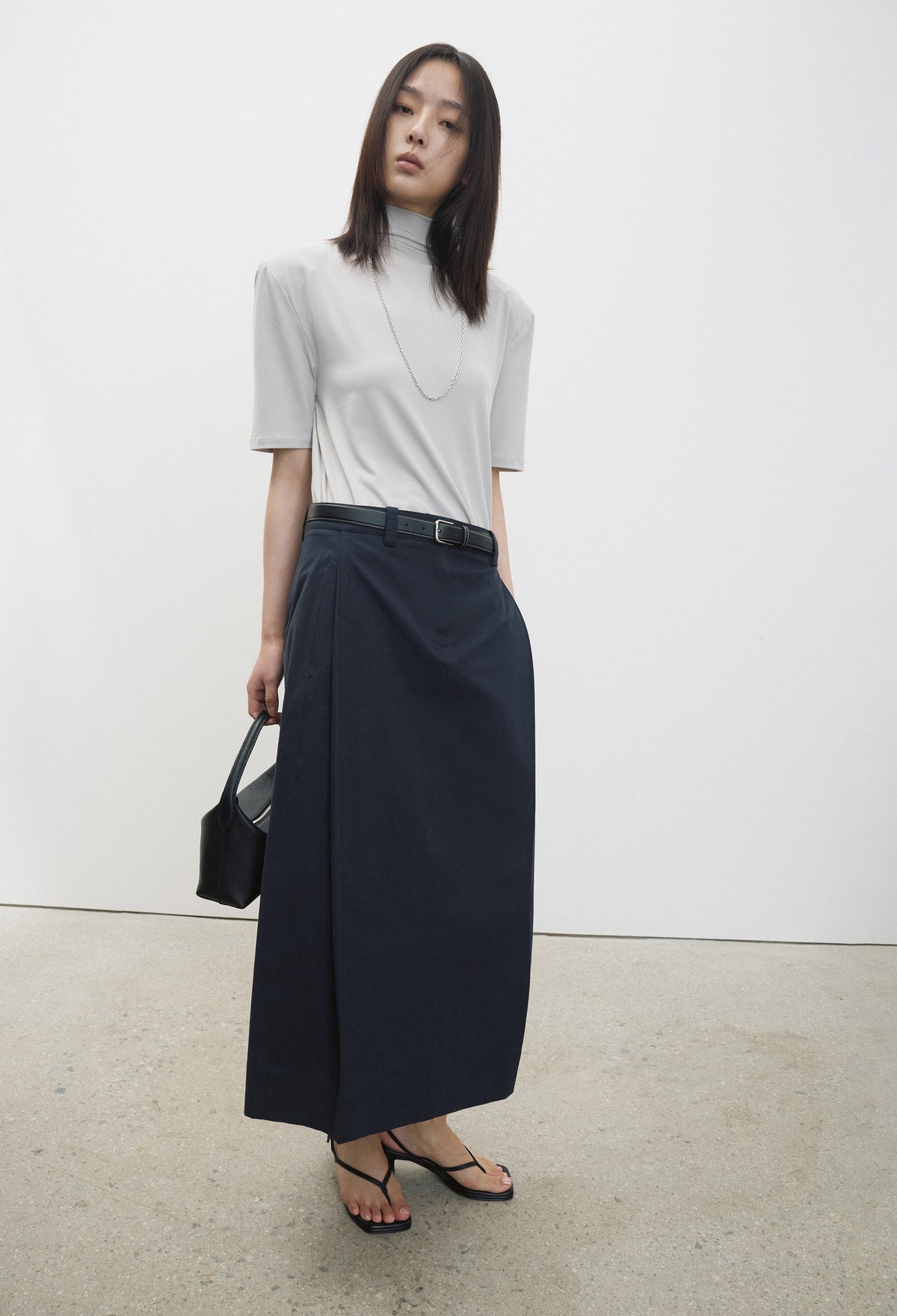 Cotton Tuck Skirt Navy