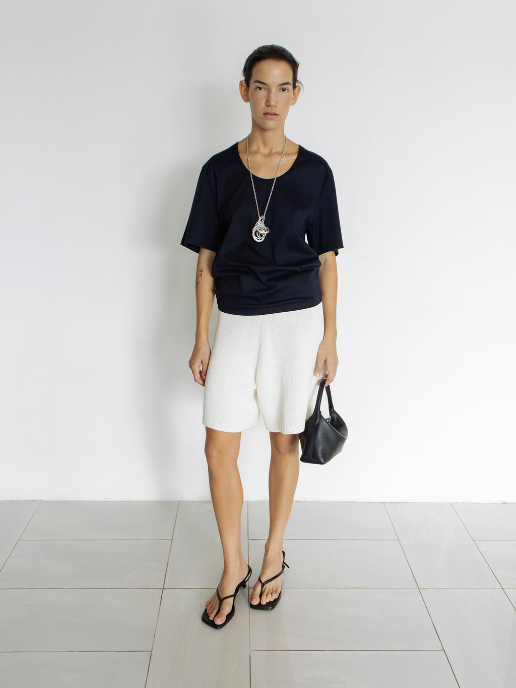 Cotton U-neck T-shirt Navy