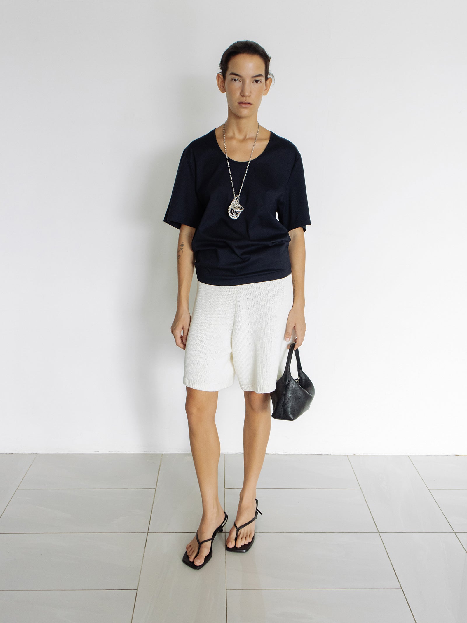 Cotton U-neck T-shirt Navy