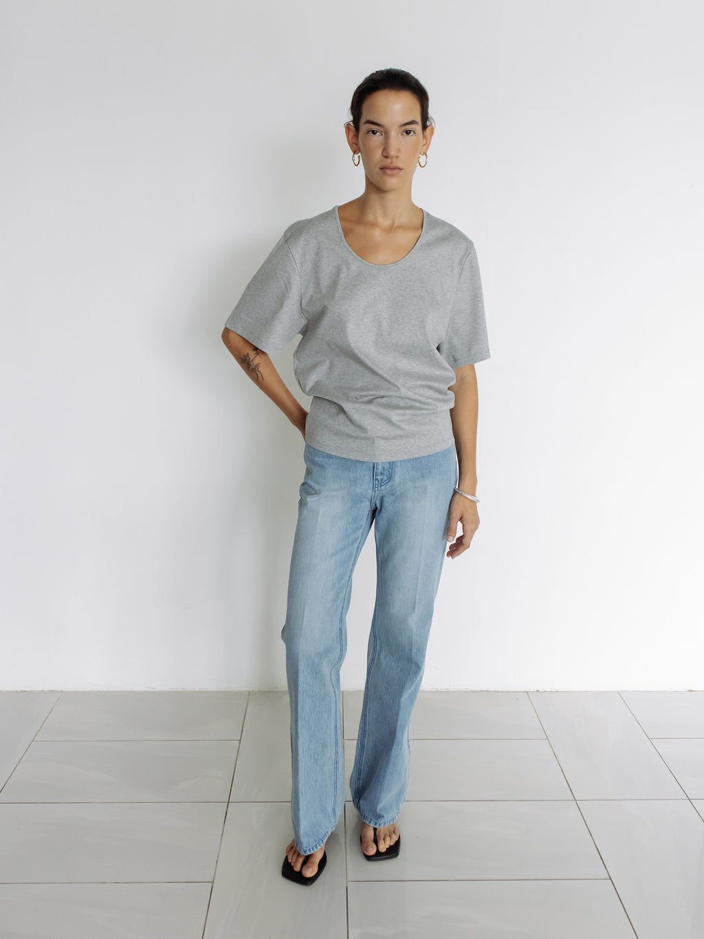 Cotton U-Neck T-shirt, Gray