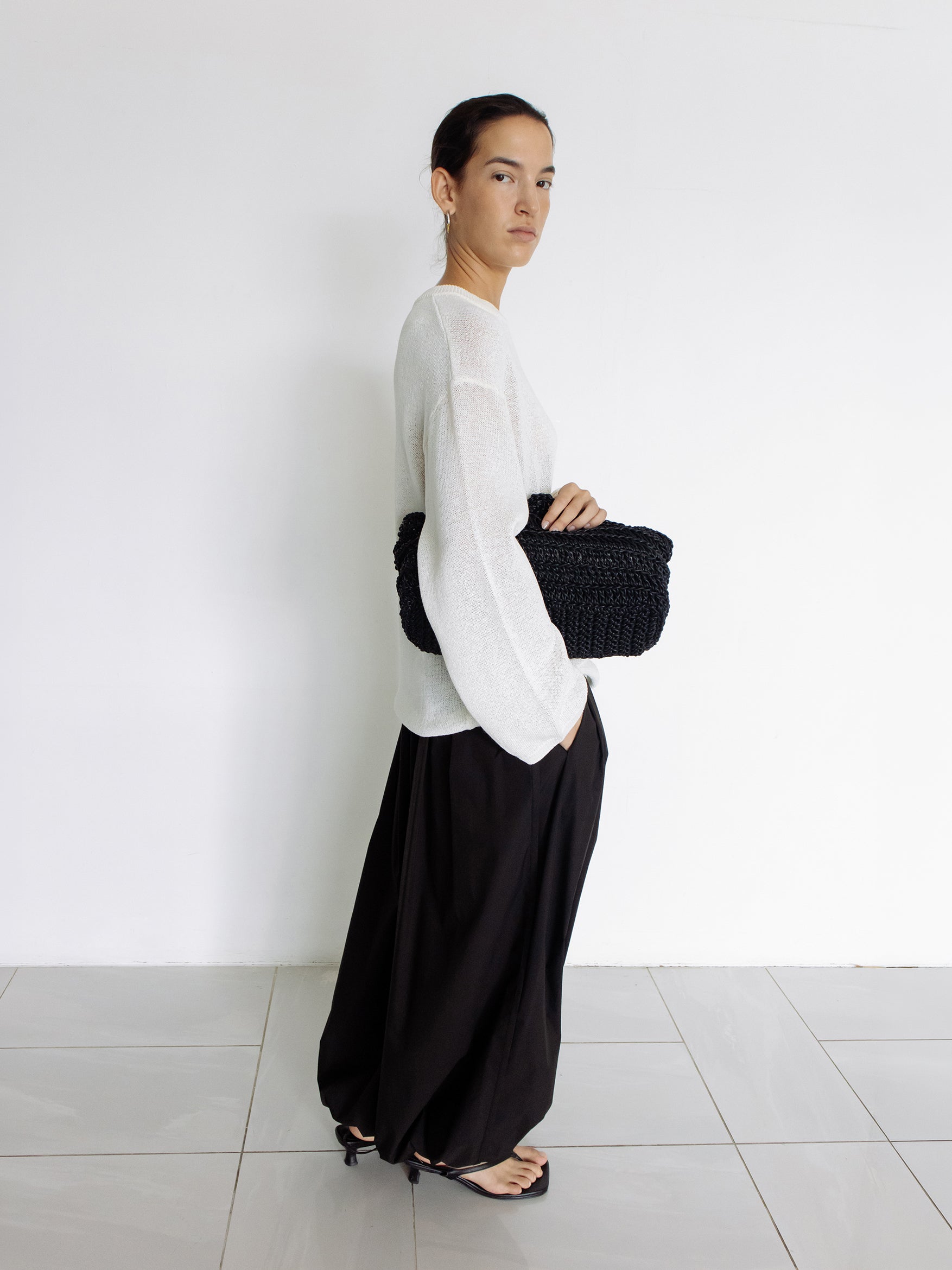 Sheer round pullover ivory