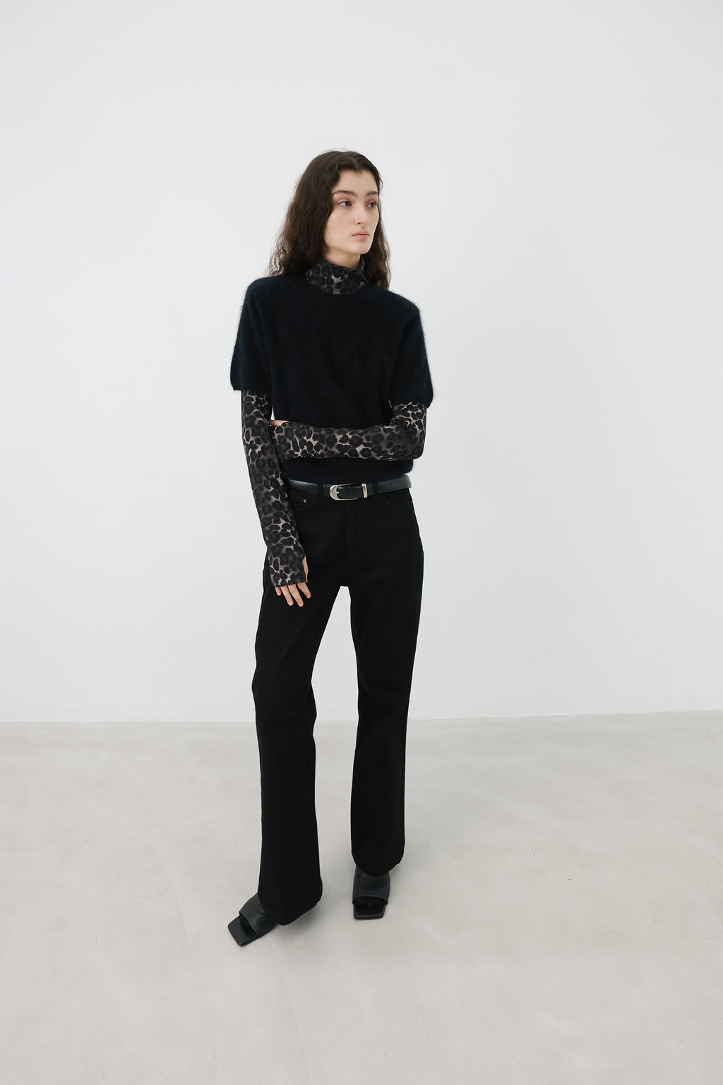 Leopard turtleneck T-shirt