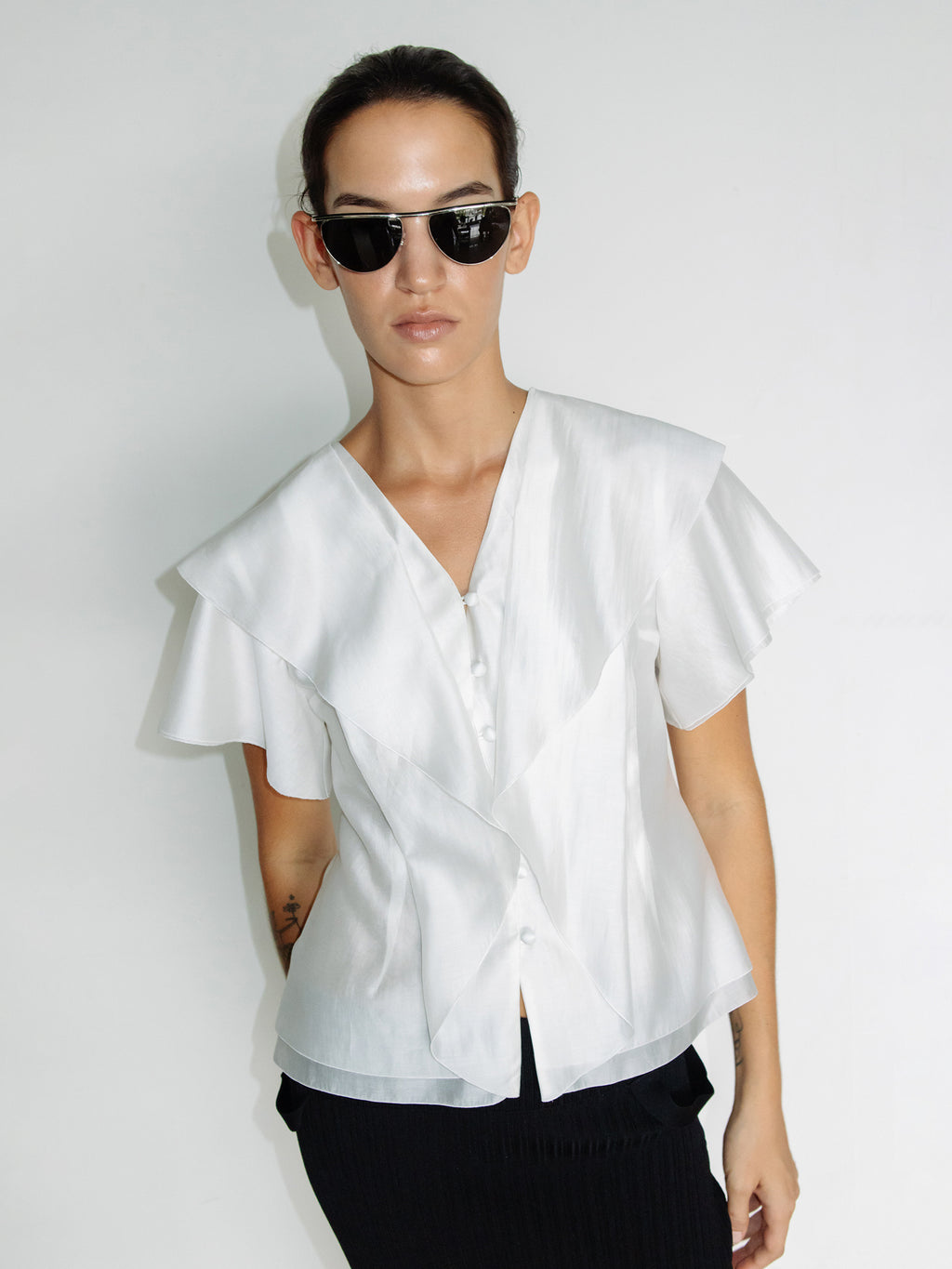 Ruffle Peplum Blouse Ivory