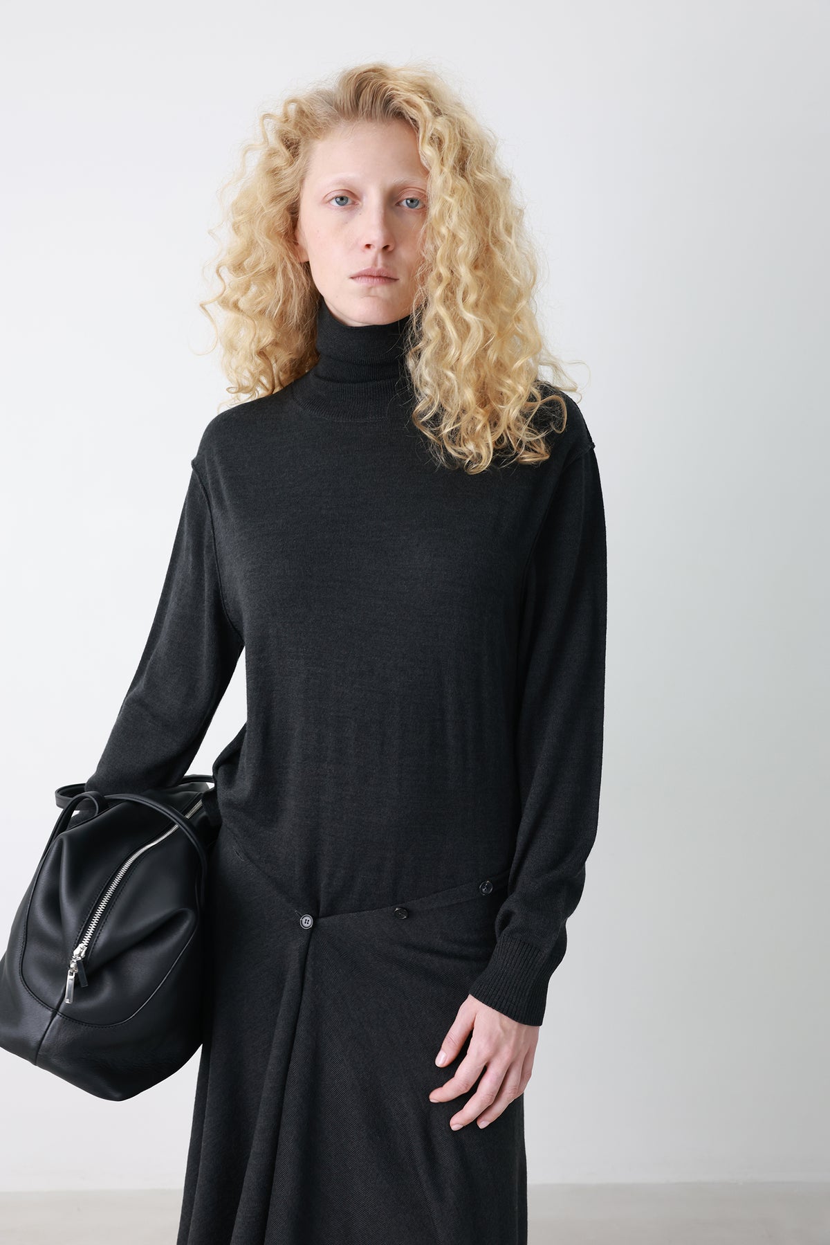 Wool blend knit dress charcoal