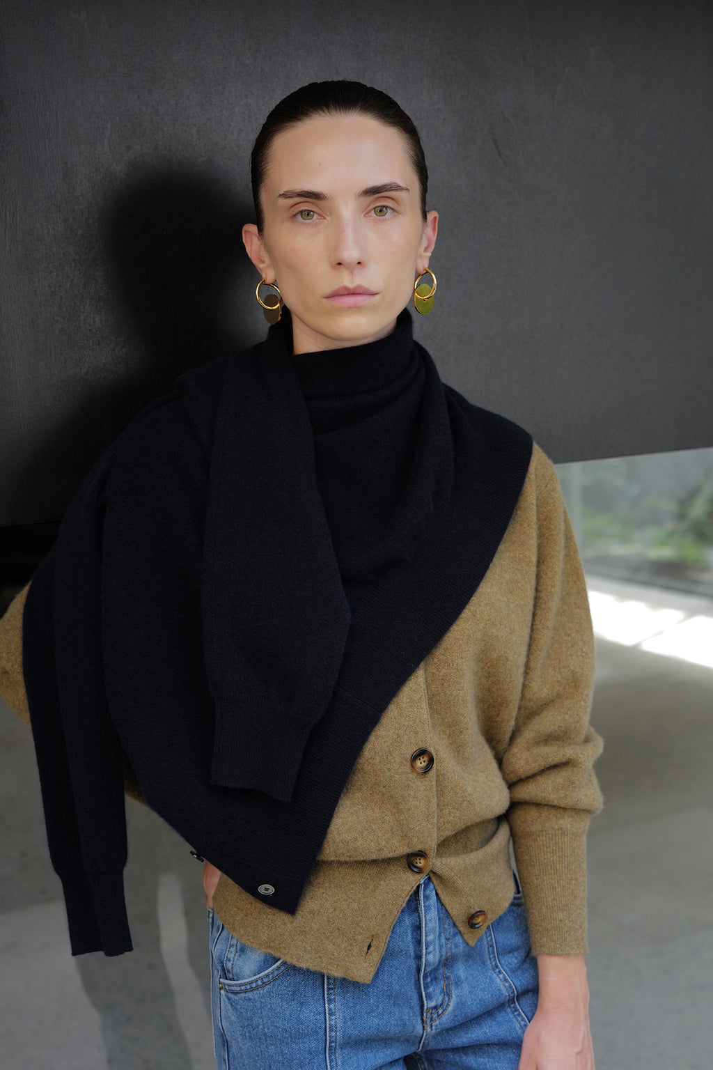 100% Cashmere Double-knit Cardigan Khaki Brown