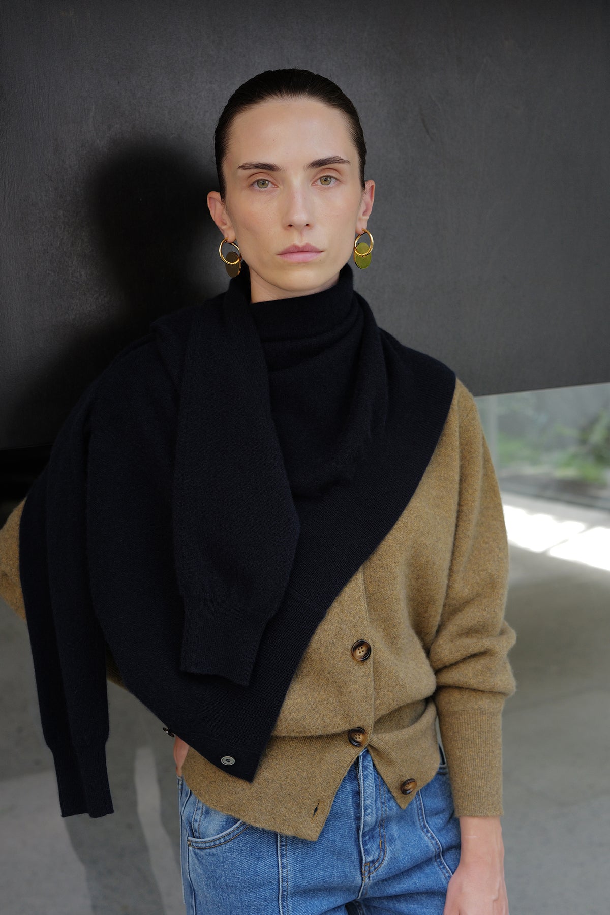 100% Cashmere Double-knit Cardigan Khaki Brown