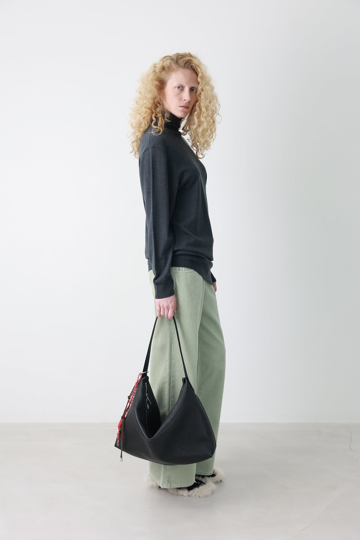Wool Blend Turtleneck Knit Dark Gray
