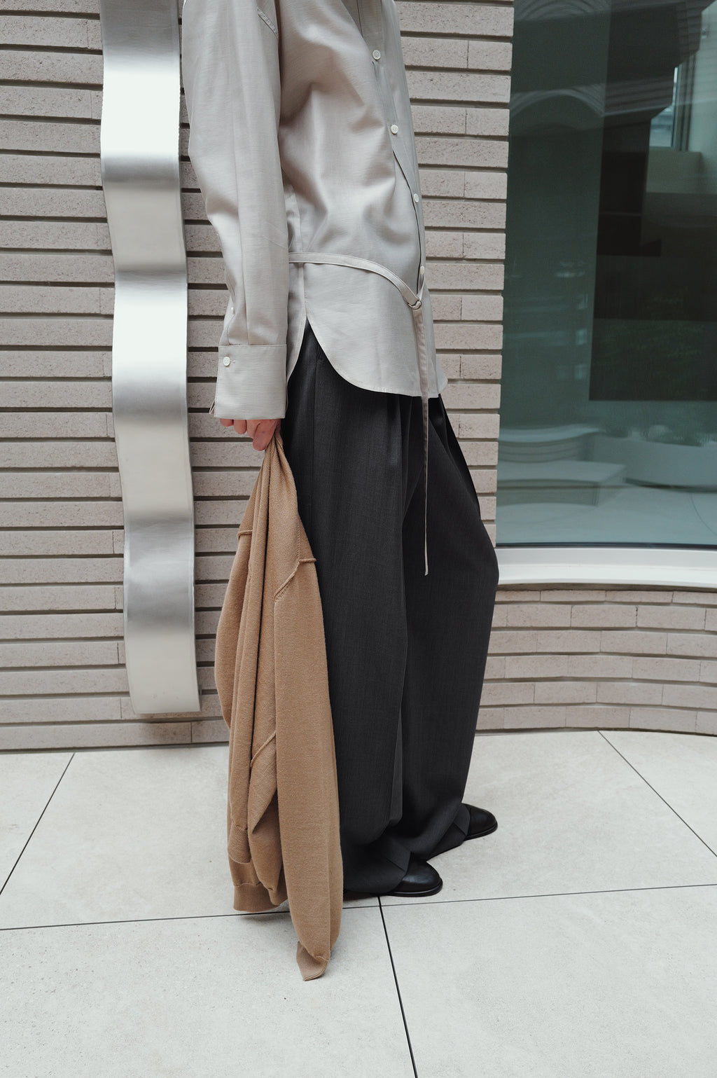 Belted Sheer Shirt Greige