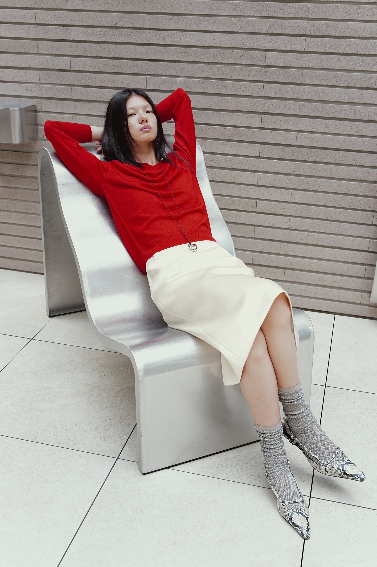 Satin Midi Skirt Cream