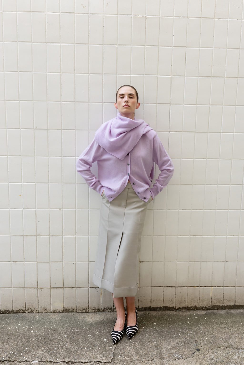 Cashmere 100 Padded Cardigan Lavender