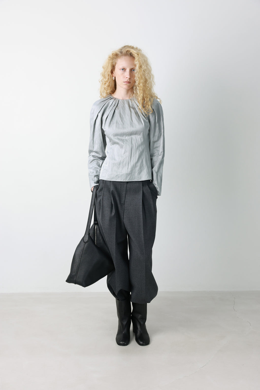 Double Tuck Wool Trousers Charcoal