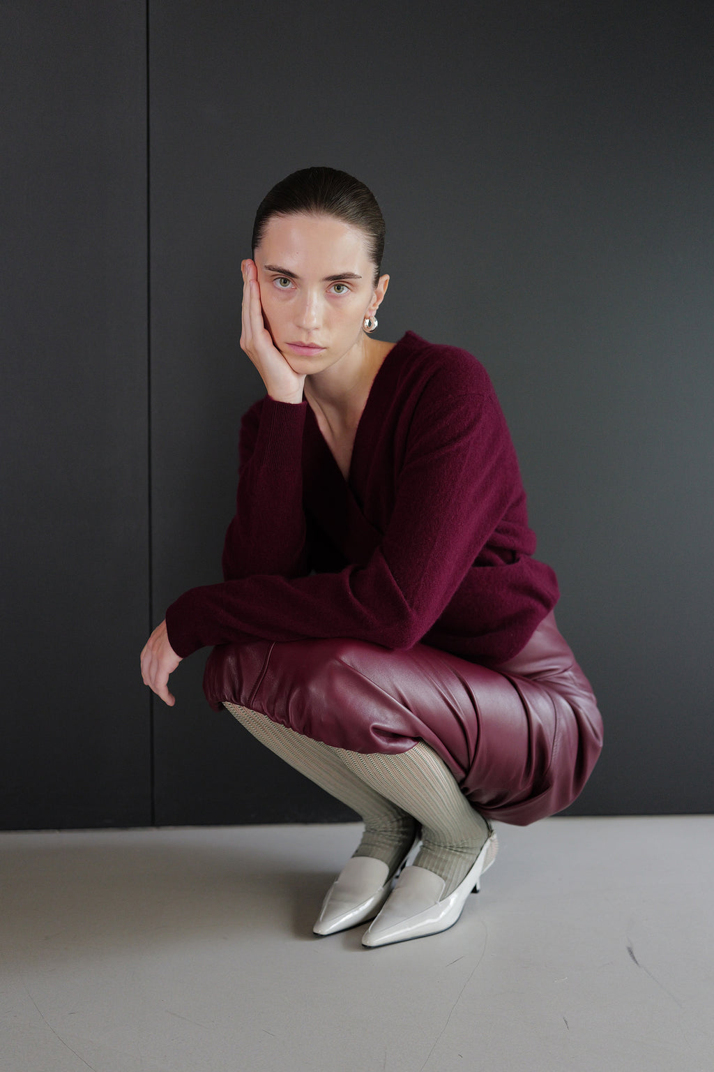 Cashmere 100 Wrap Knit Burgundy