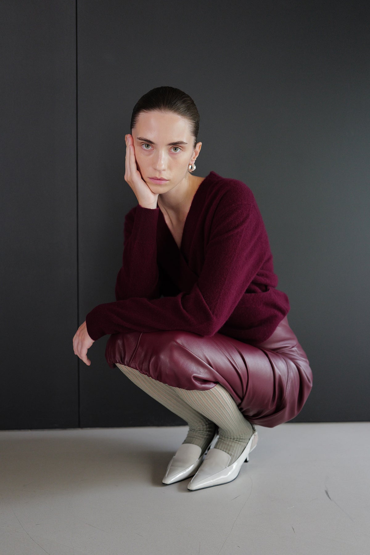 Cashmere 100 Wrap Knit Burgundy