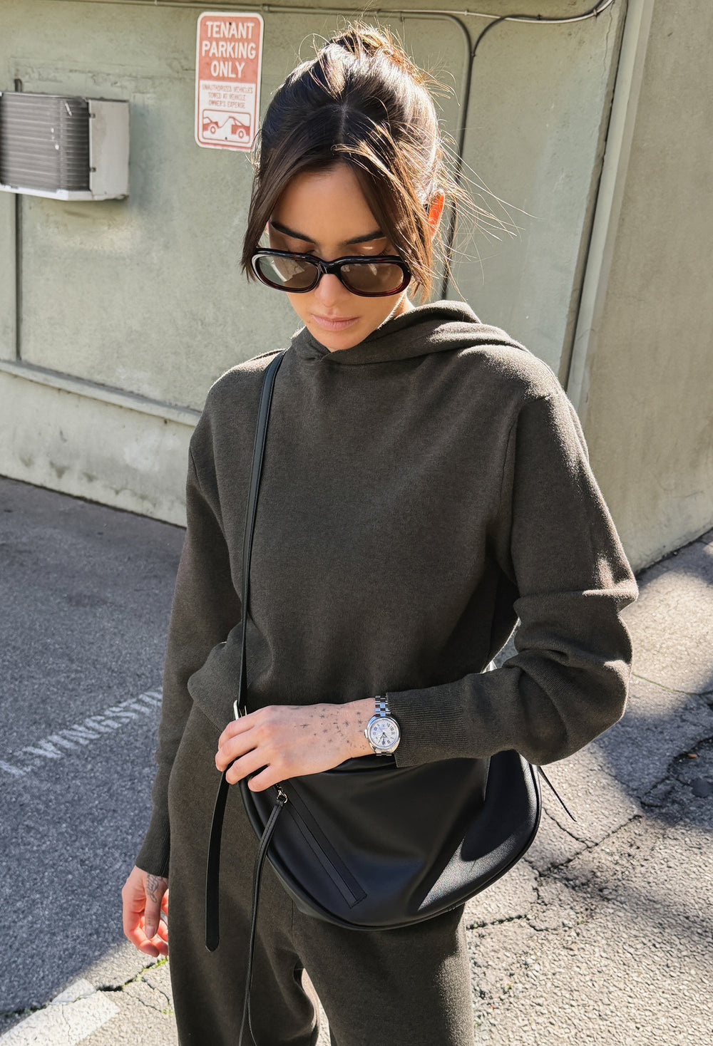 Washable Wool Cotton Hooded Knit Khaki