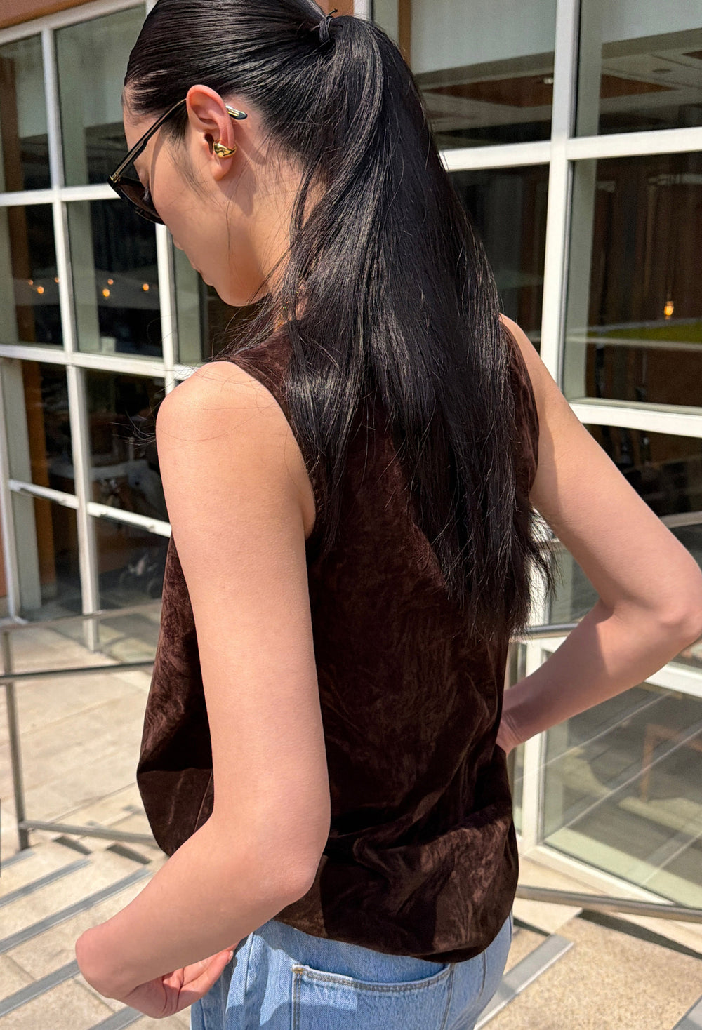 Velour Sleeveless Top Brown