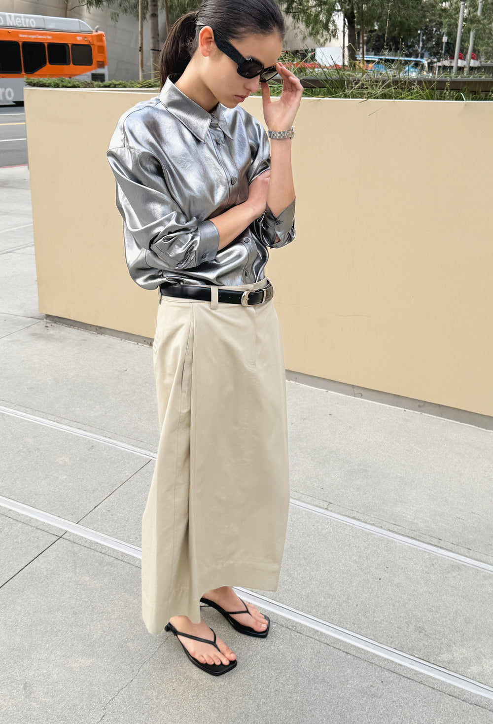 Cotton Tuck Skirt Beige