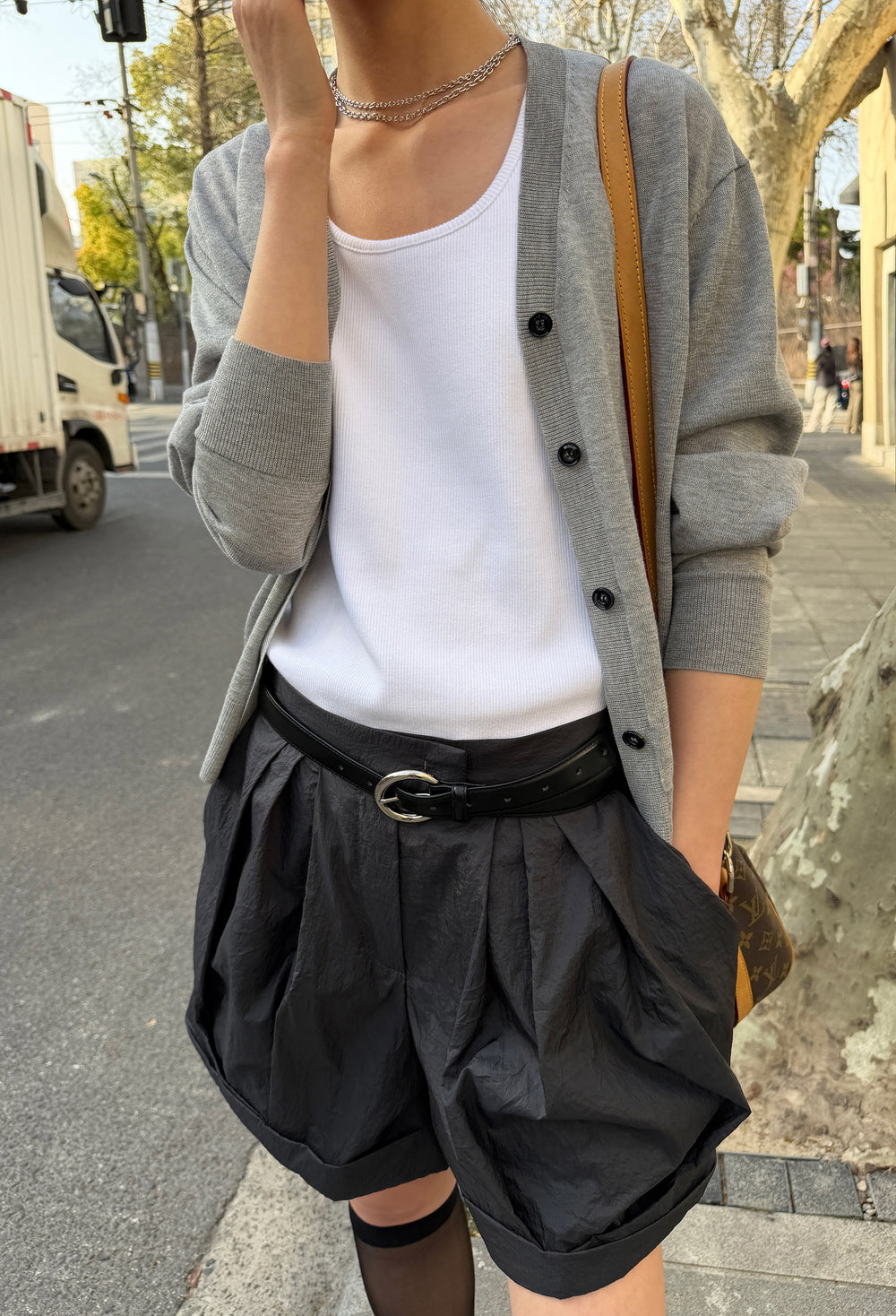 Circle Buckle Belt Black Silver