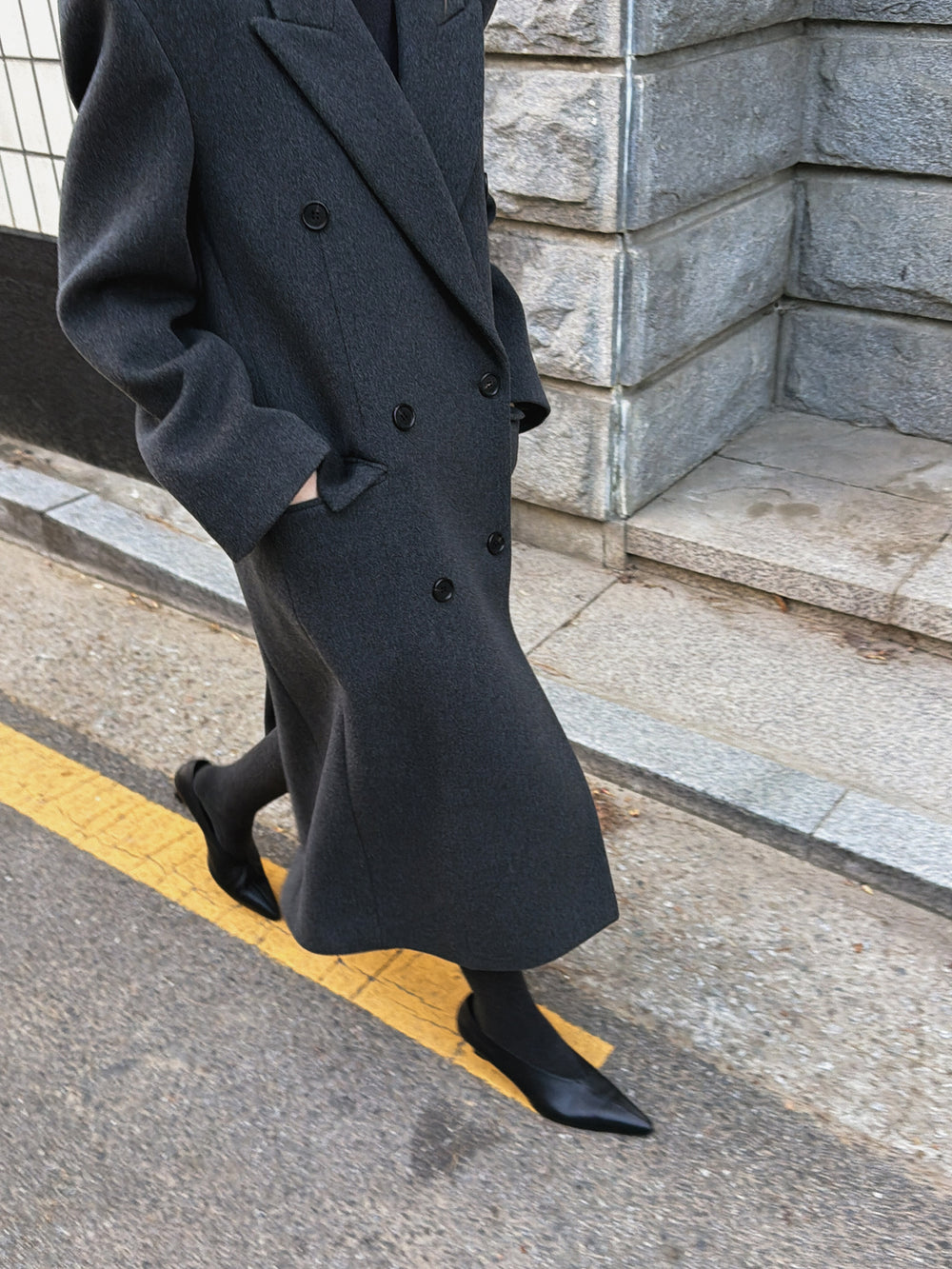 Double Tailored Long Coat Charcoal
