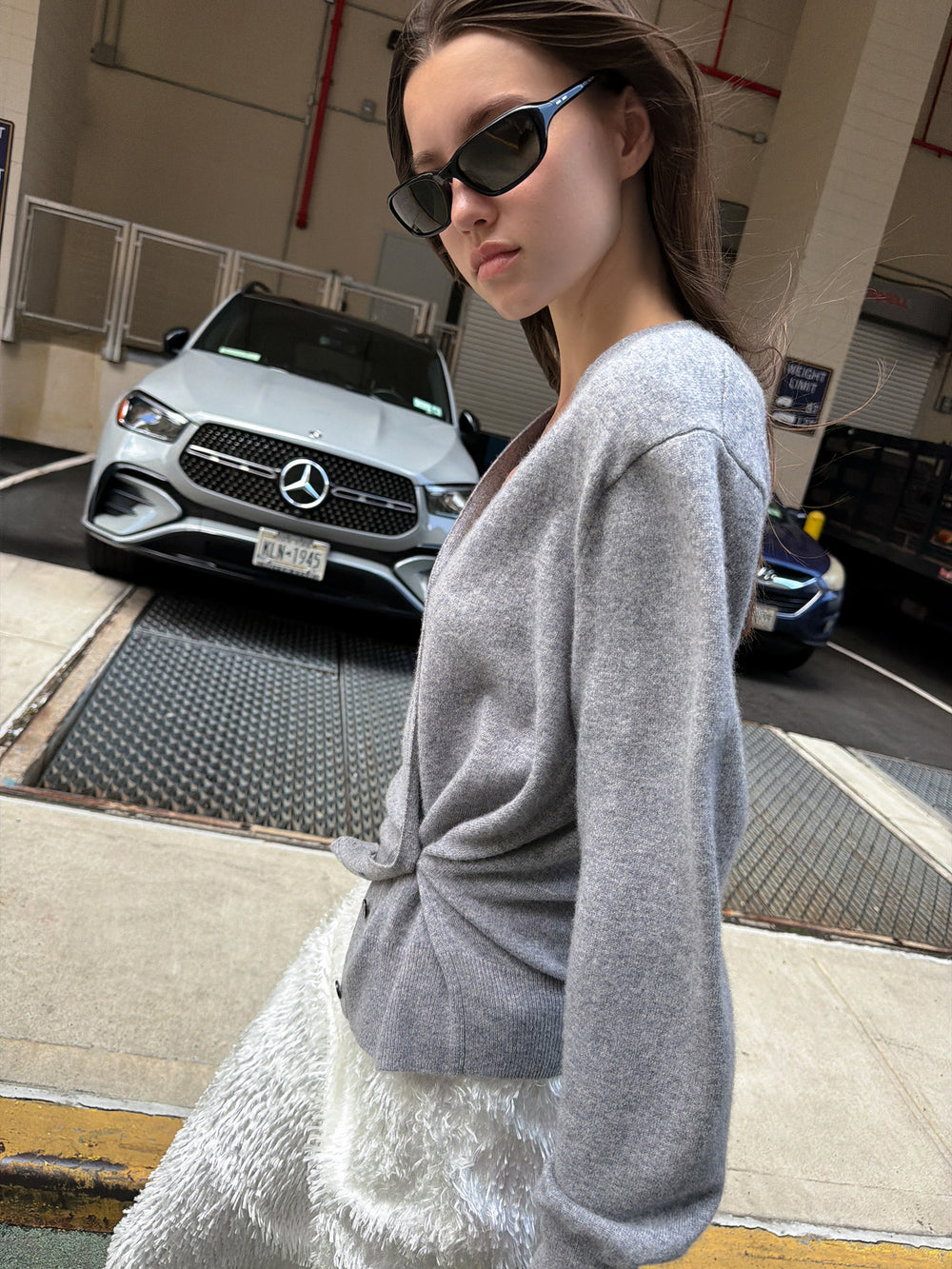 Cashmere 100 Padded Cardigan Grey