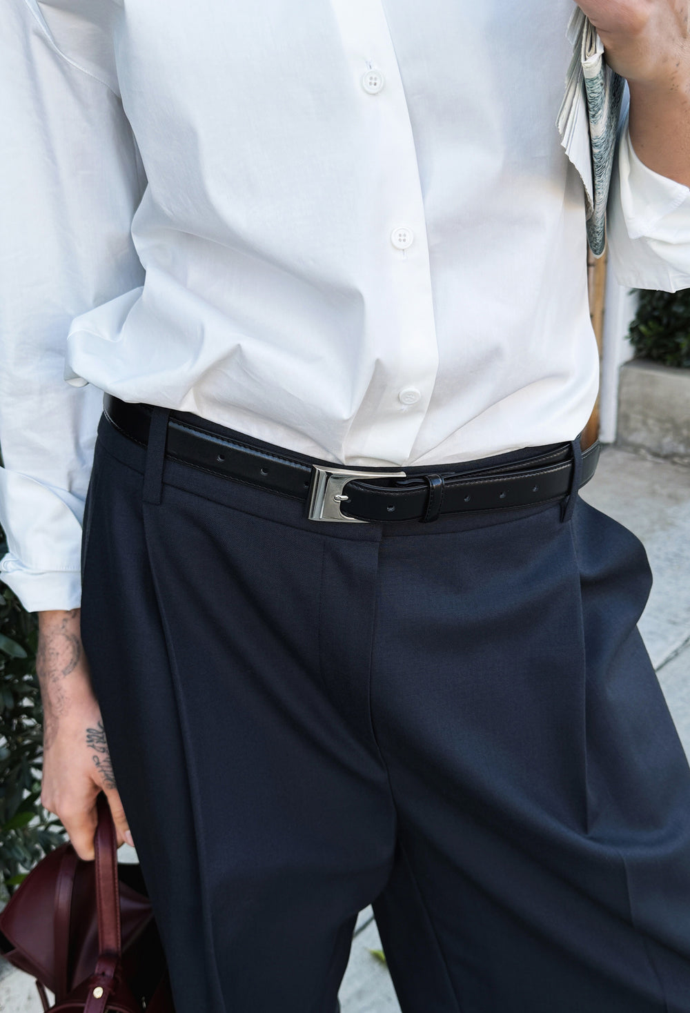 Wool 100 One-Pleat Trousers Navy