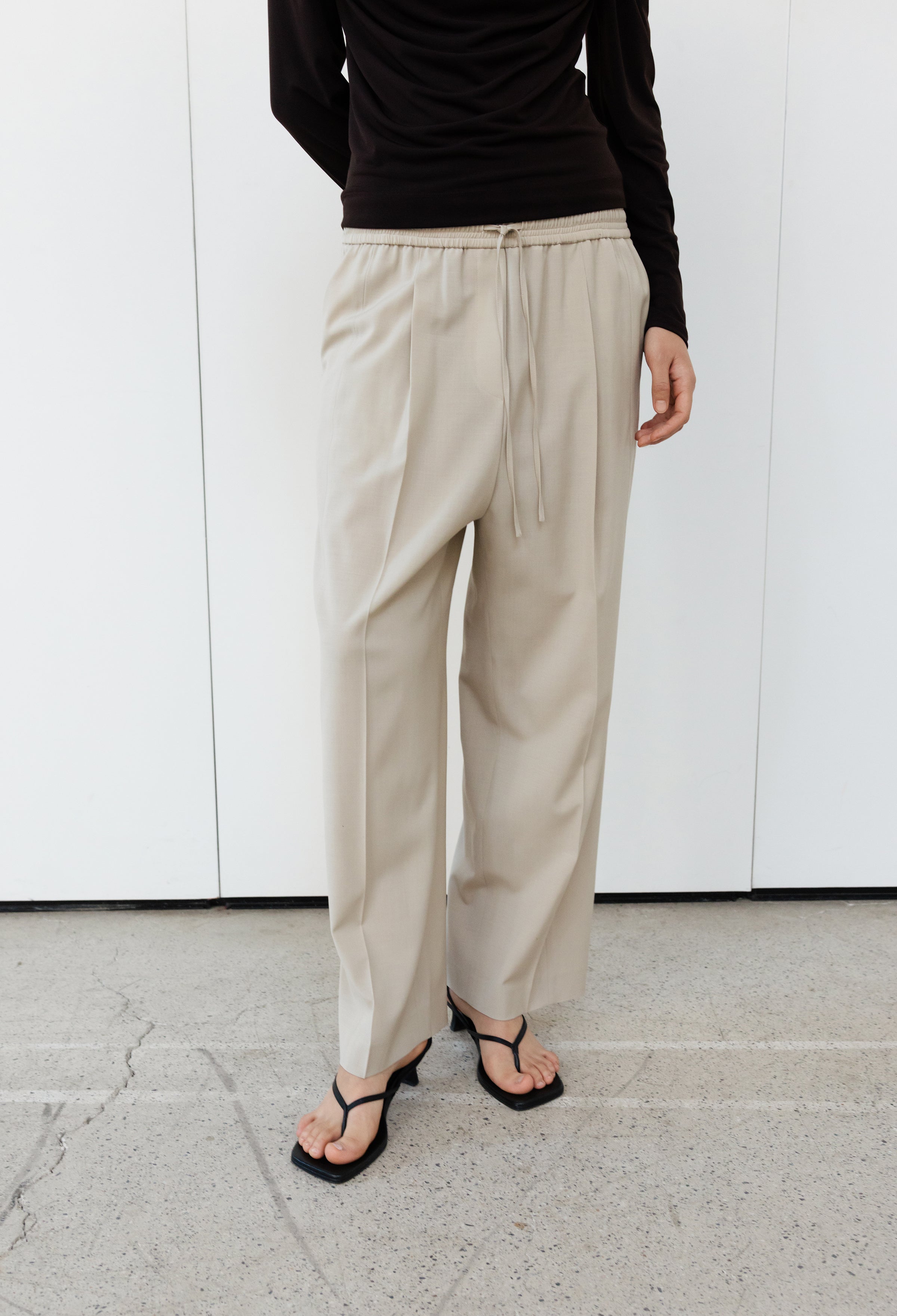 Summer Wool Banded Pants Light Beige