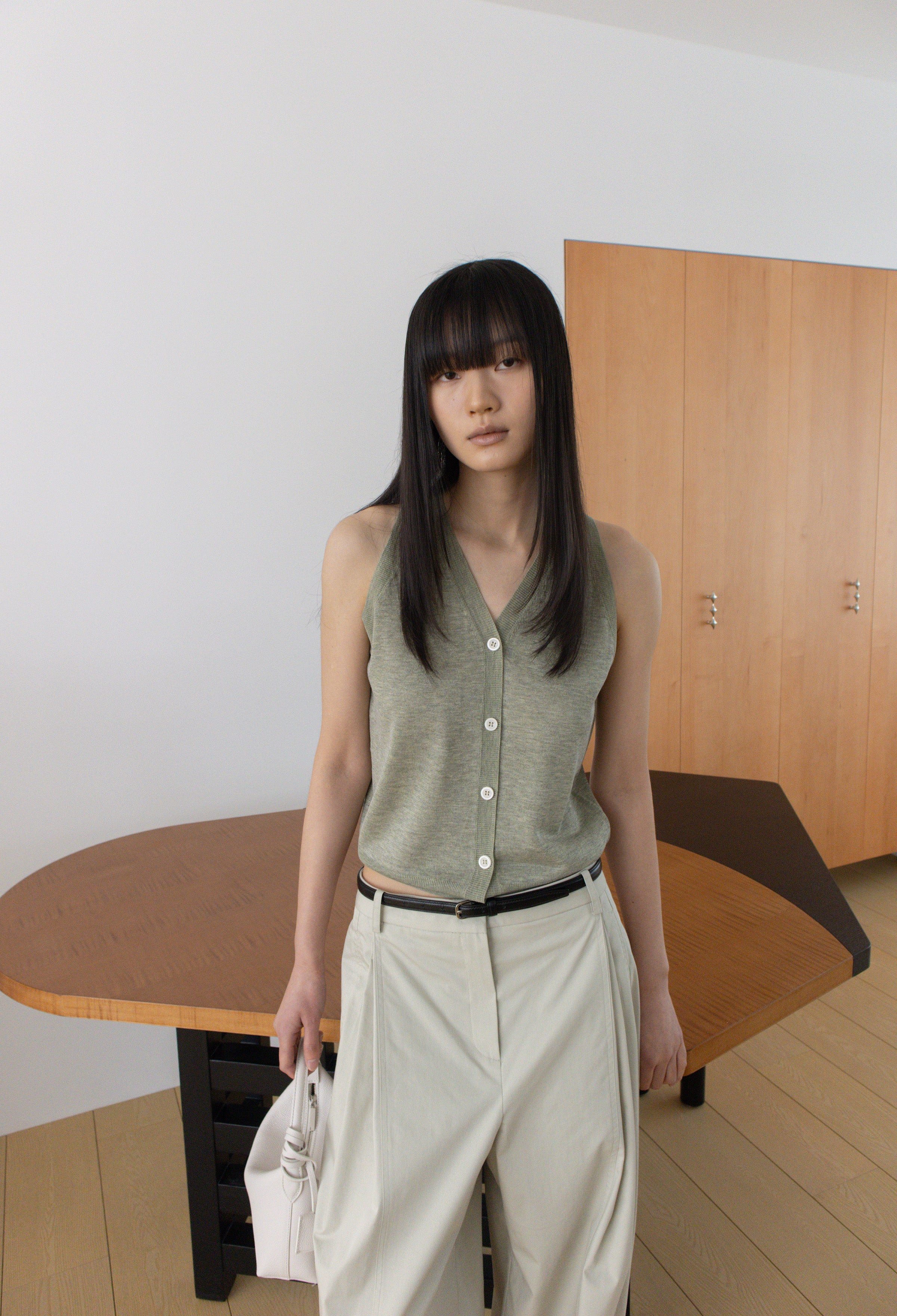 Cotton Pintuck Trousers Light Khaki