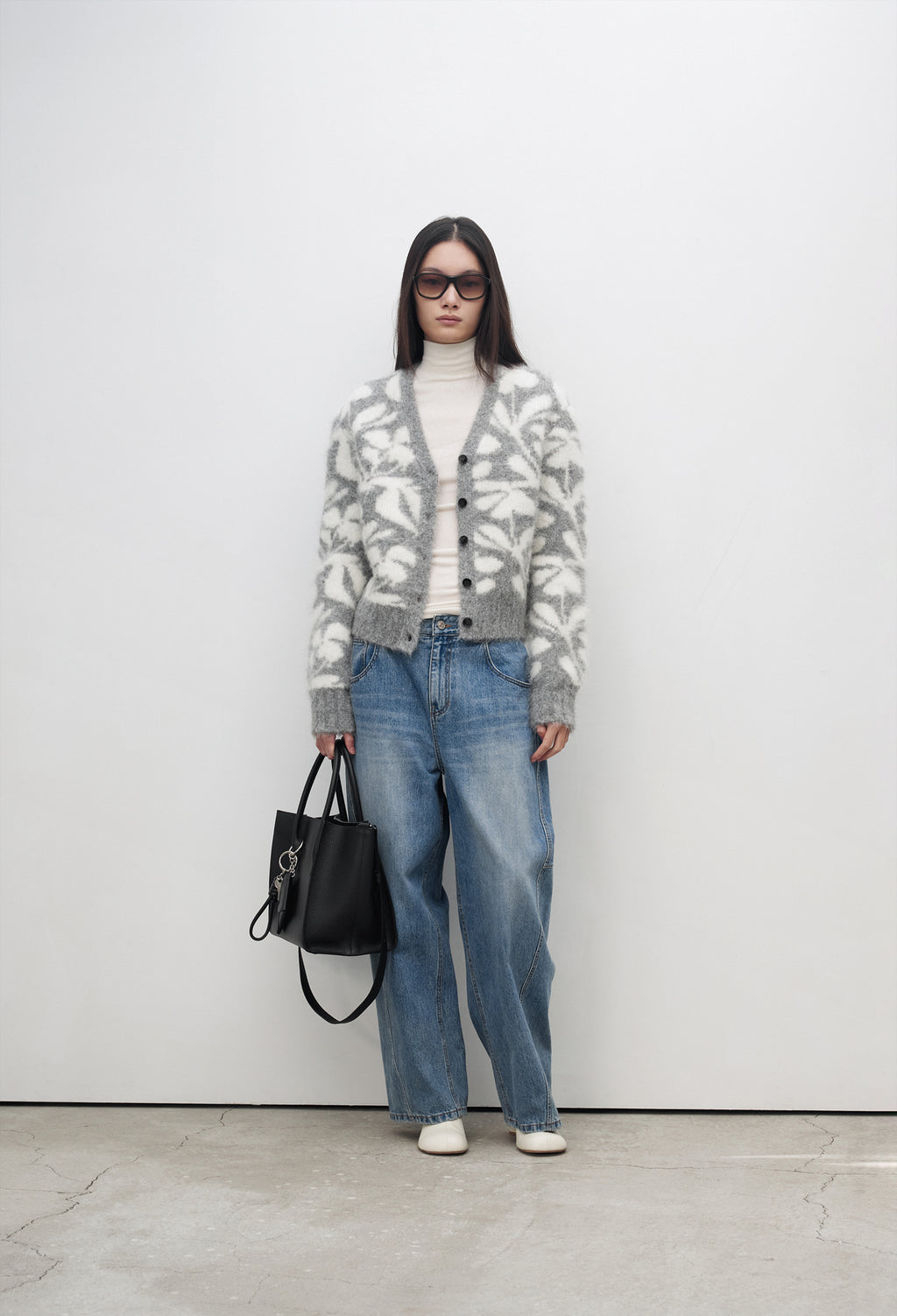 Alpaca Jacquard Cardigan Gray