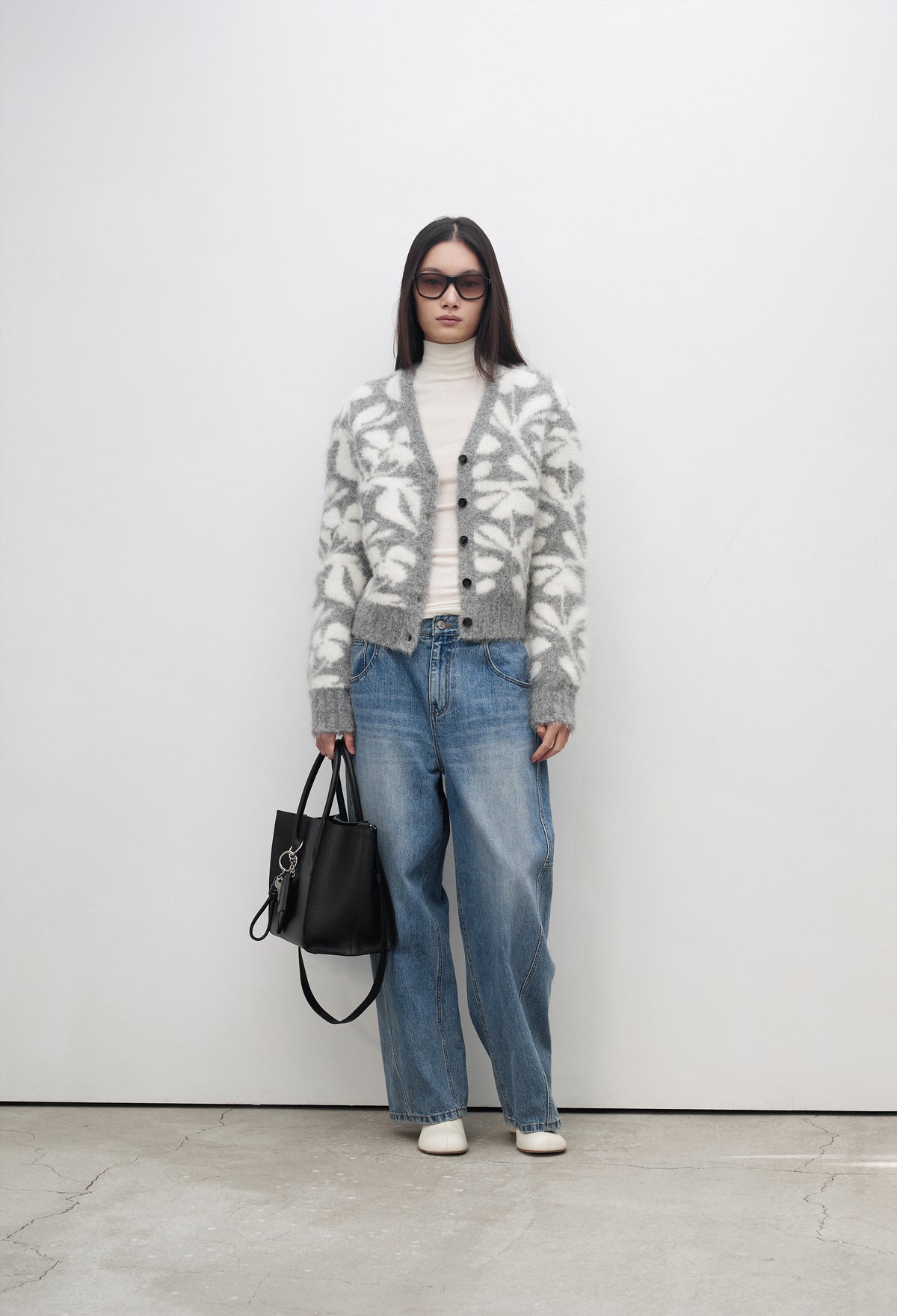 Alpaca Jacquard Cardigan Gray