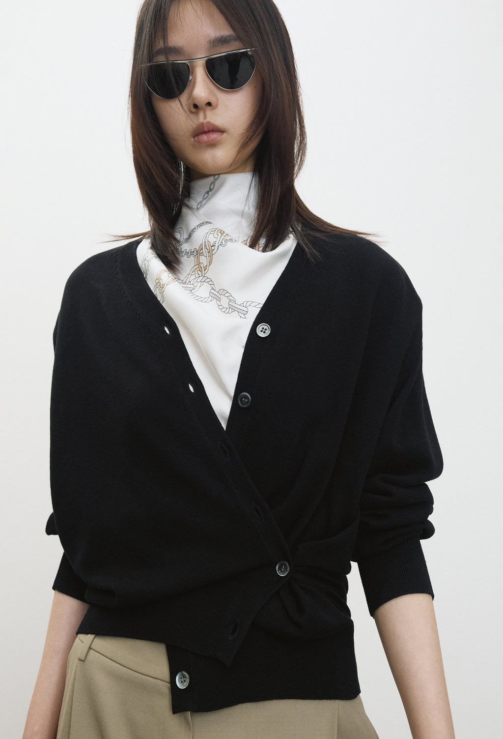 Silk Blend Padded Cardigan Black