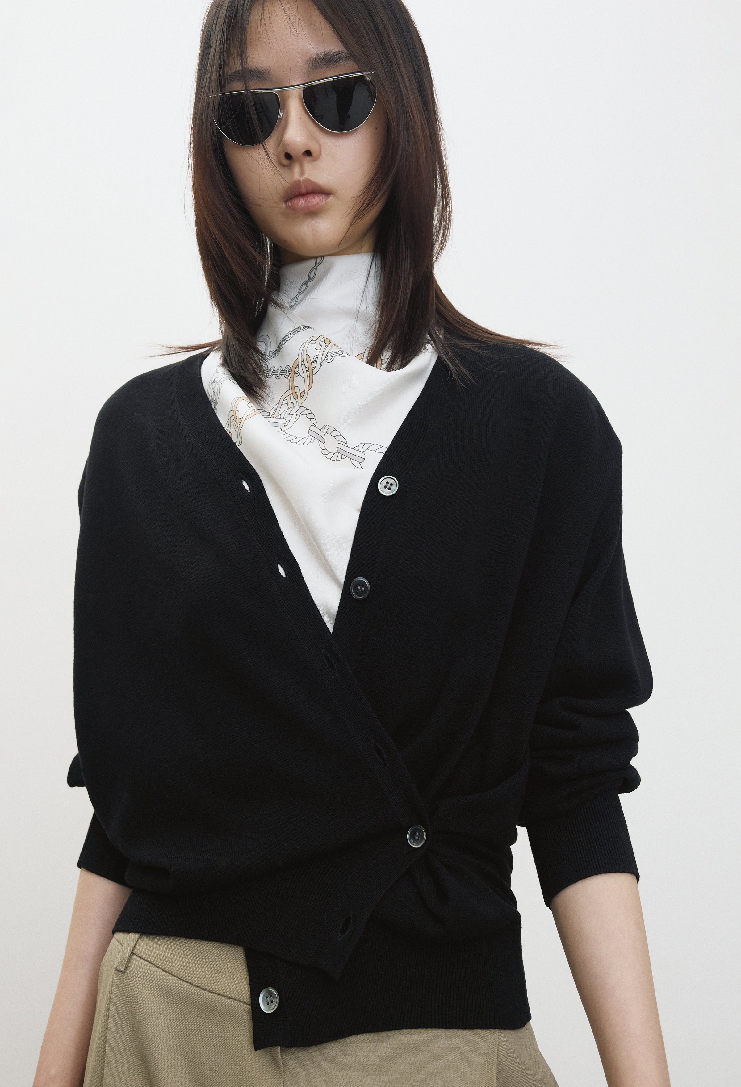 Silk Blend Padded Cardigan Black
