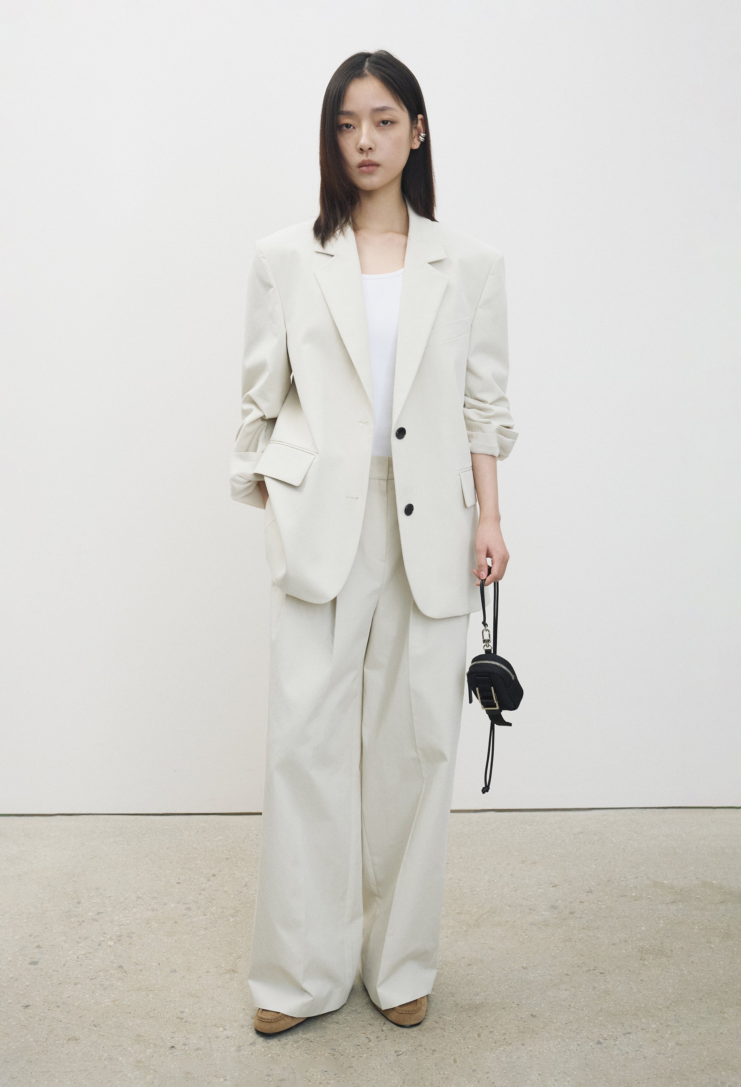 Cotton Wide Trousers Beige