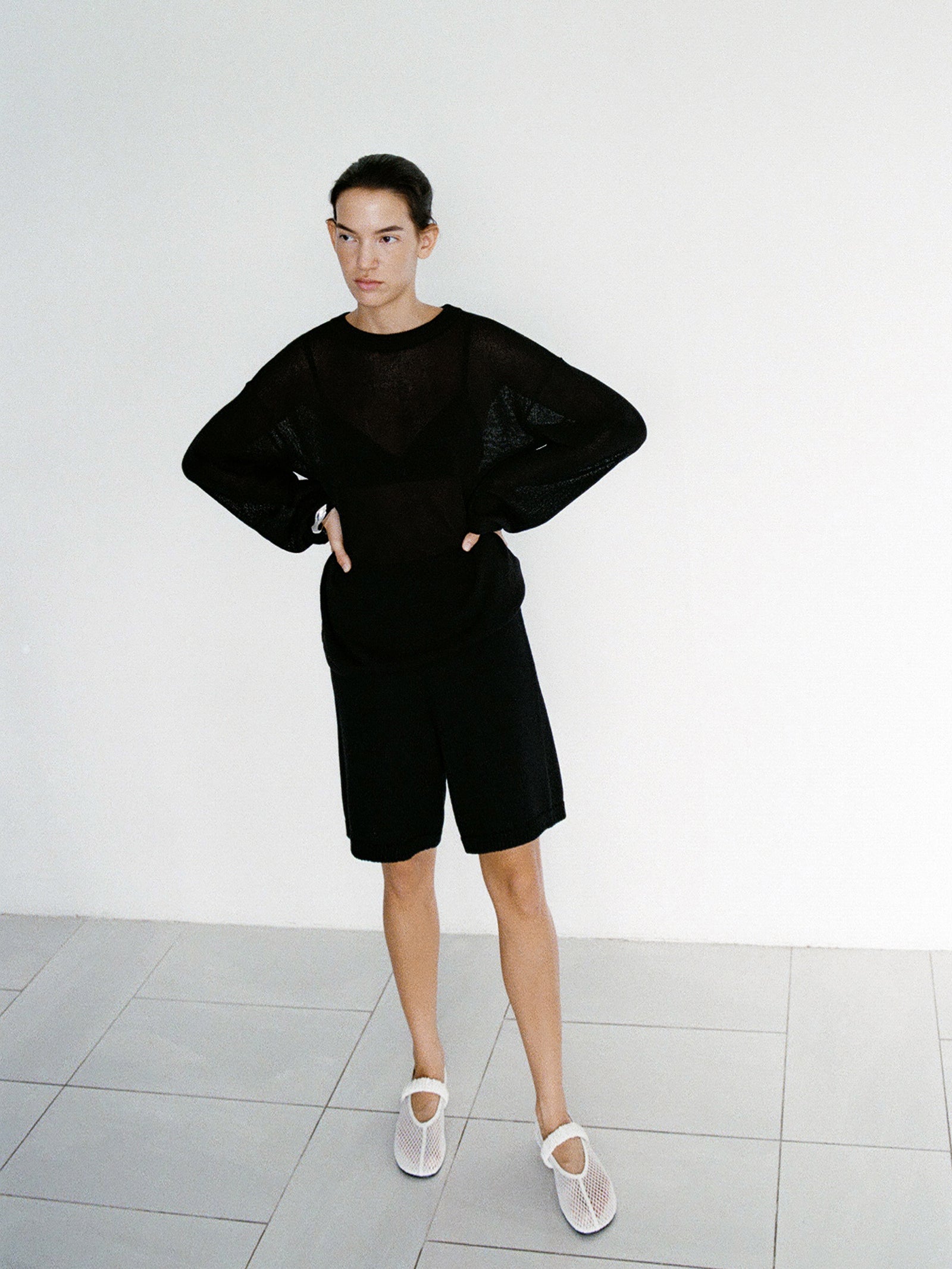 Sheer Round Pullover Black