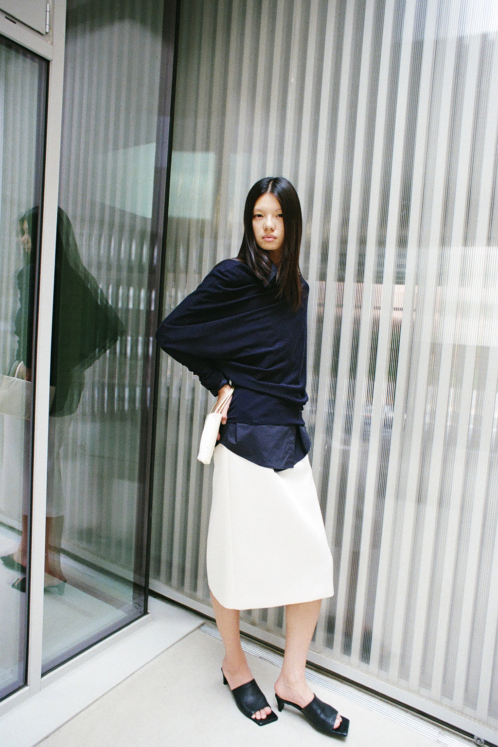 Satin Midi Skirt Cream