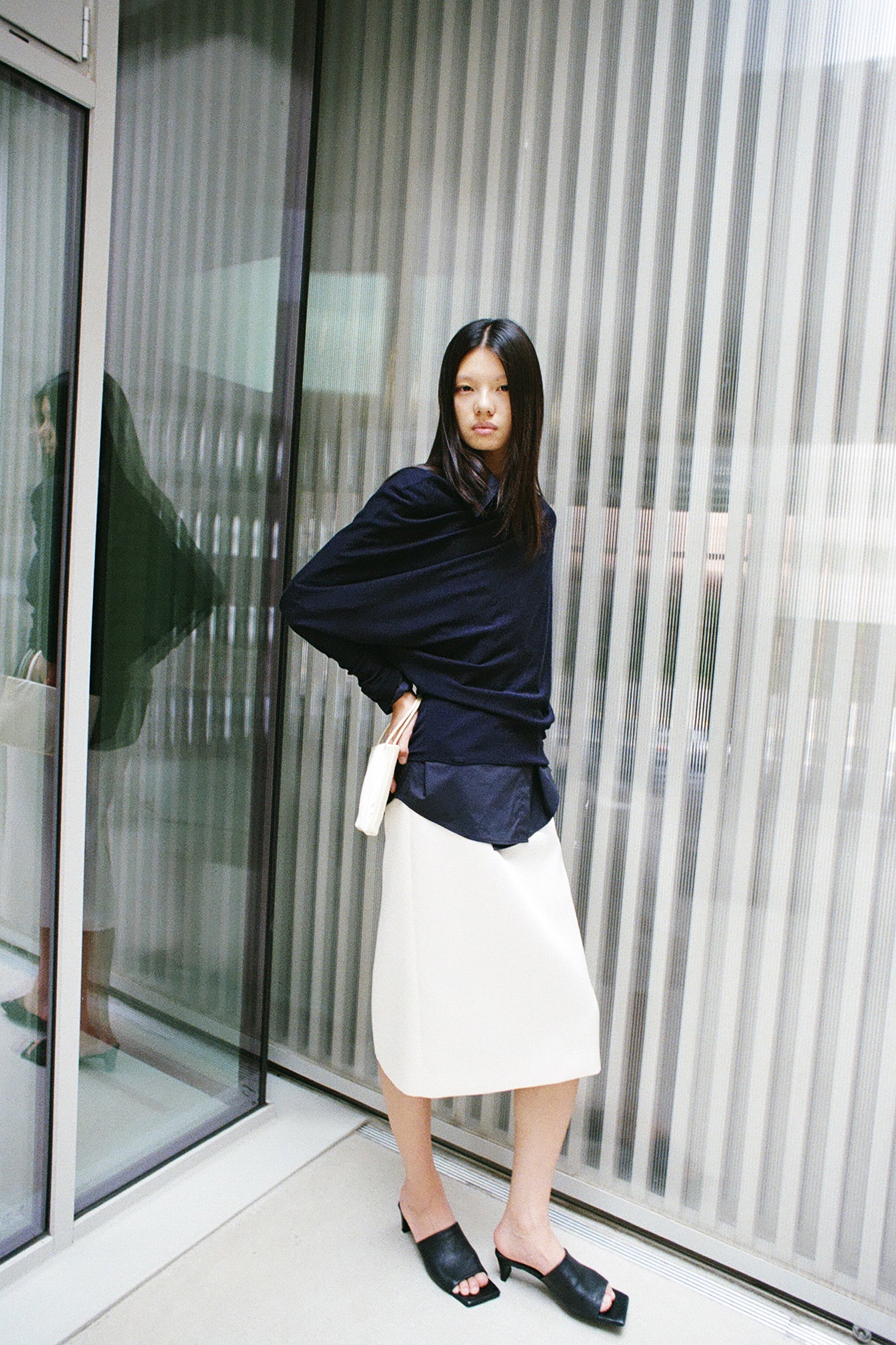 Satin Midi Skirt Cream