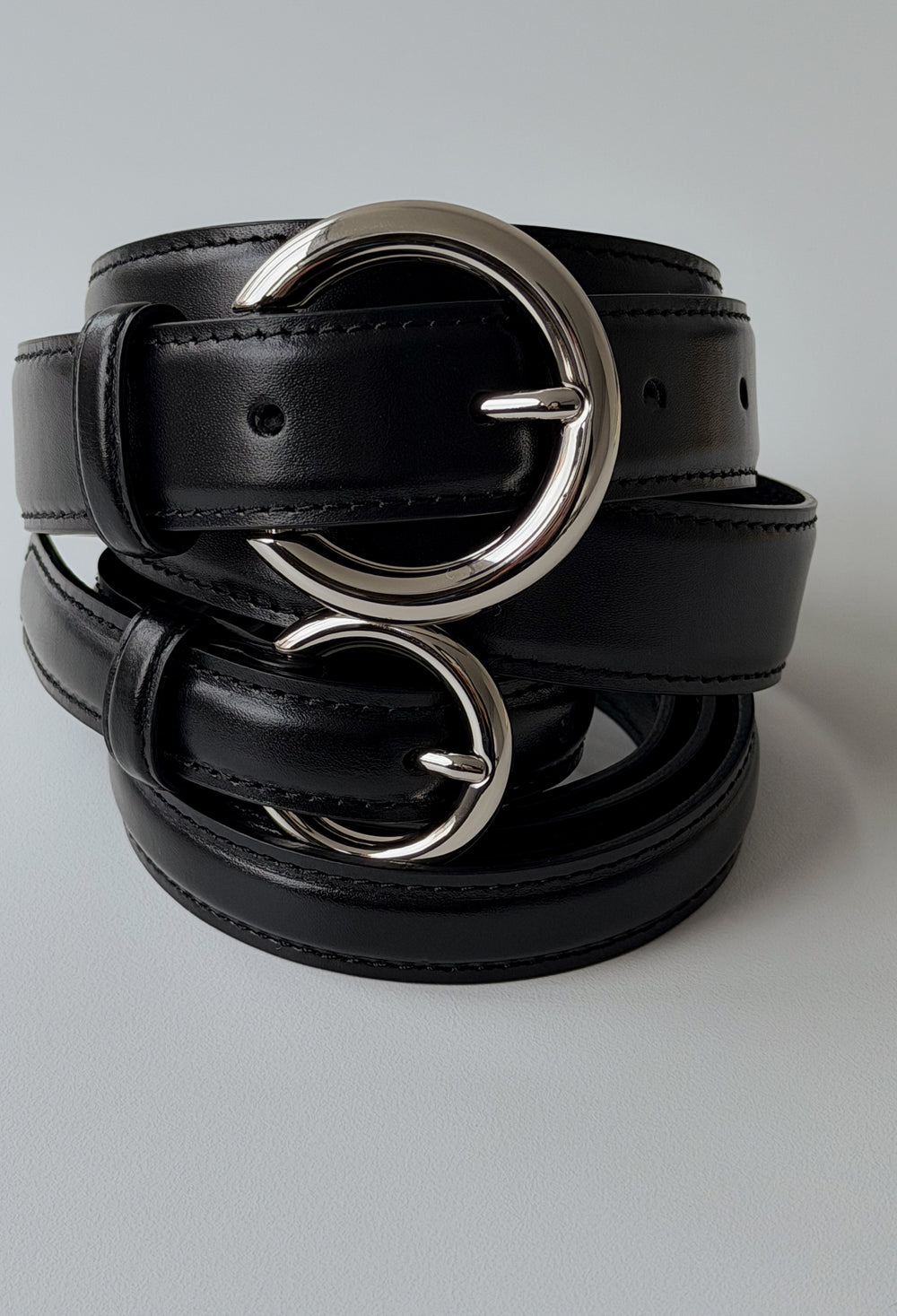 Circle Buckle Belt Black Silver