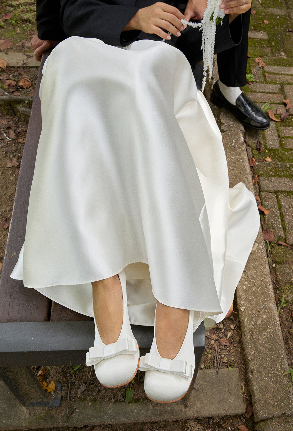 Satin Ribbon Round Pumps Ivory