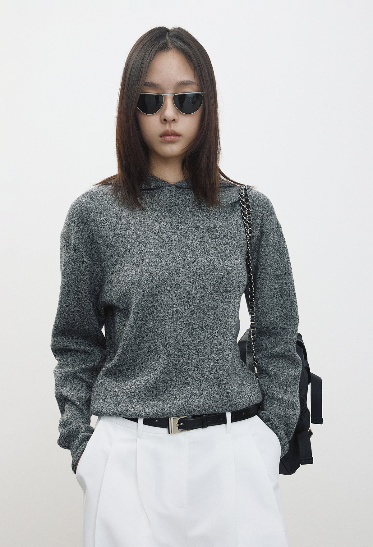Washable Wool Cotton Hooded Knit Melan Black