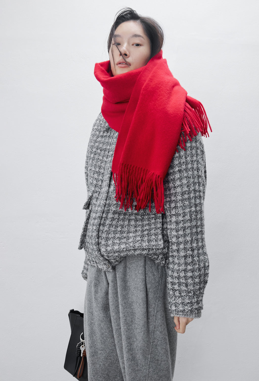 Lambswool Fringe Muffler Red