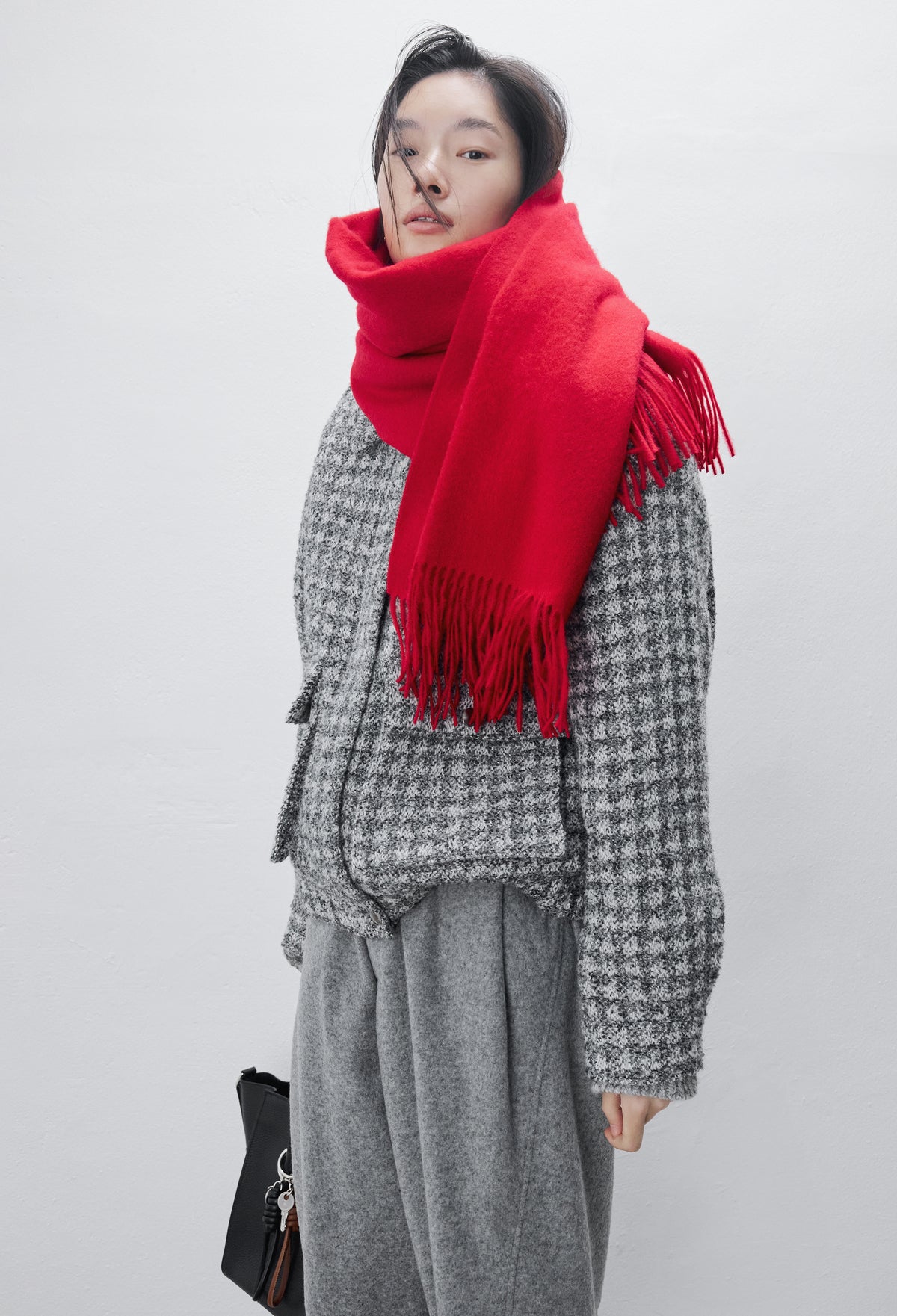 Lambswool Fringe Muffler Red