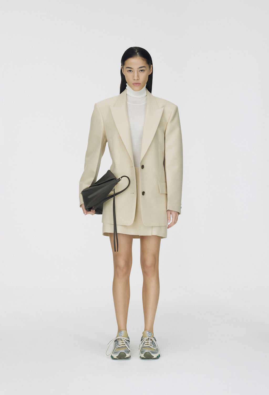 Wool Wrap Mini Skirt Beige