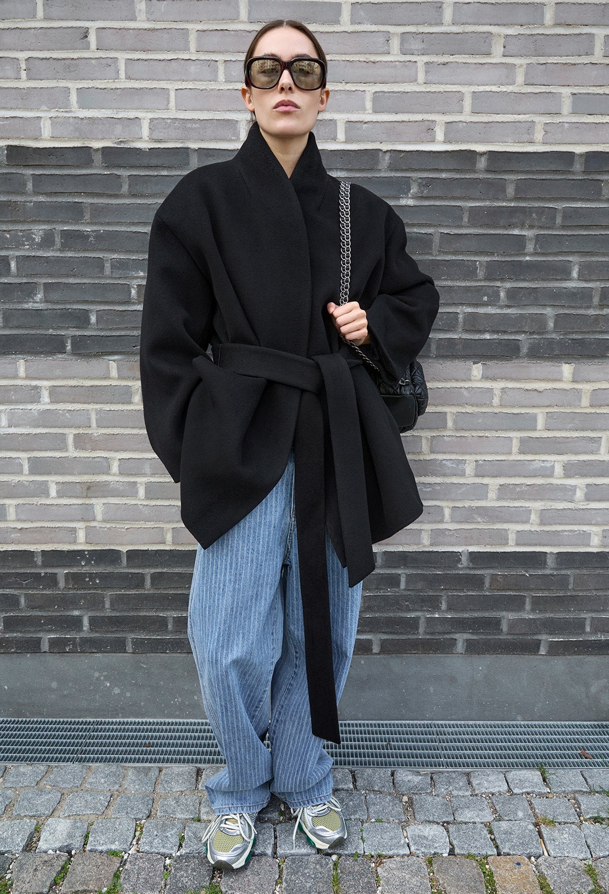 Shawl Collar Cashmere Half Coat Black